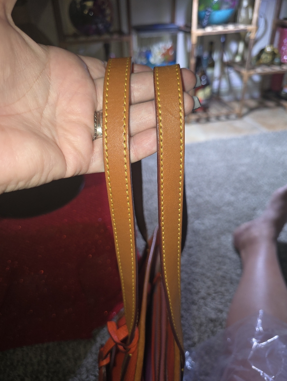 🦆Dooney & Bourke Orange Pebbled Leather Tote with Tan Trim EUC - Picture 8 of 15